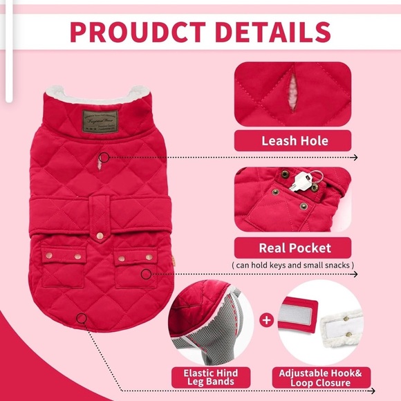 Kyeese Red Quilted Dog Jacket - Picture 3 of 6